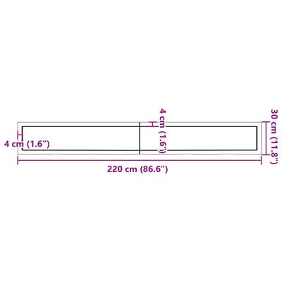 vidaXL Piano Bagno Marrone 220x30x(2-6) cm Legno Massello Trattato