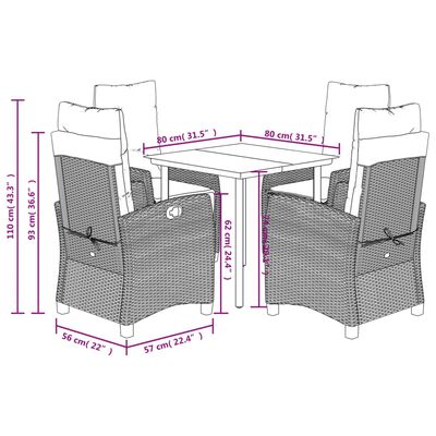 vidaXL Set da Pranzo da Giardino 5 pz con Cuscini Beige in Polyrattan