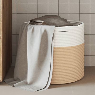 vidaXL Cestino Portaoggetti Beige e Bianco Ø40x35 cm in Cotone