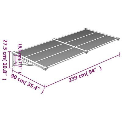 vidaXL Tettoia per Porta Grigio e Trasparente 239x90 cm Policarbonato