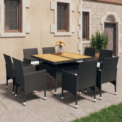 vidaXL Set da Pranzo da Giardino 9 pz in Polyrattan e Acacia Nero