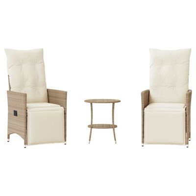 vidaXL Set da Bistrò 3 pz con Cuscini Beige in Polyrattan