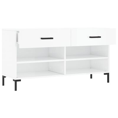 vidaXL Panca Porta Scarpe Bianco Lucido 102x35x55 cm Legno Multistrato