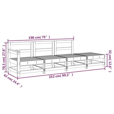 vidaXL Set Salotto da Giardino 4 pz Grigio in Legno Massello di Pino