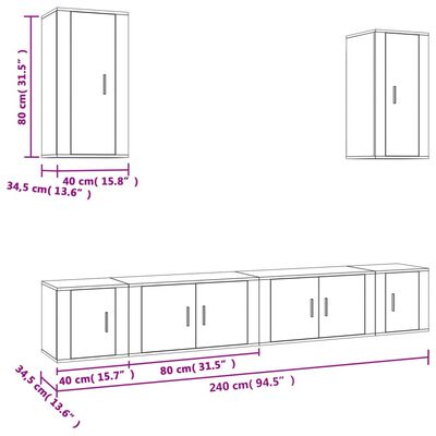 vidaXL Set di Mobili Porta TV 6 pz Bianco in Legno Multistrato