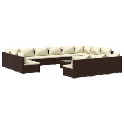 vidaXL Set Divani da Giardino 14 pz con Cuscini in Polyrattan Marrone