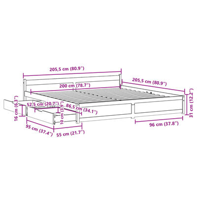 vidaXL Giroletto senza Materasso Bianco 200x200 cm Legno Massello Pino