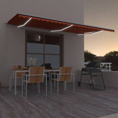 vidaXL Tenda da Sole Retrattile Manuale LED 600x350 cm Arancio Marrone