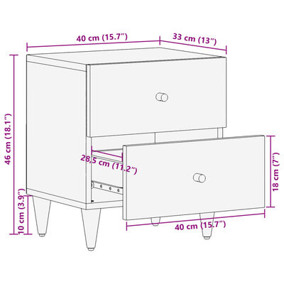 vidaXL Comodini 2pz 40x33x46 cm in Legno Massello di Mango