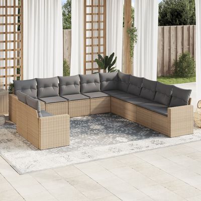 vidaXL Set Divani da Giardino 11 pz con Cuscini Beige in Polyrattan