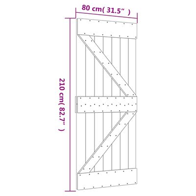 vidaXL Porta Scorrevole con Set Hardware 80x210 cm Legno Massello Pino