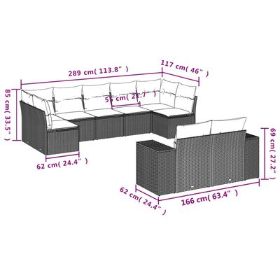 vidaXL Set Divano da Giardino 9 pz con Cuscini Beige in Polyrattan