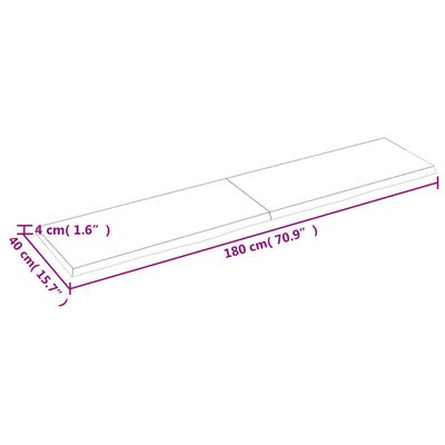 vidaXL Piano per Tavolo 180x40x(2-4)cm in Rovere Massello Non Trattato