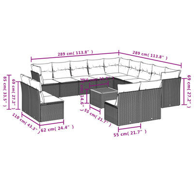 vidaXL Set Divani da Giardino 14pz con Cuscini in Polyrattan Grigio