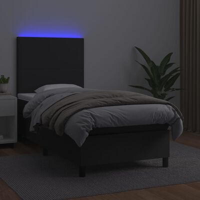 vidaXL Giroletto a Molle con Materasso e LED Nero 90x190 cm Similpelle