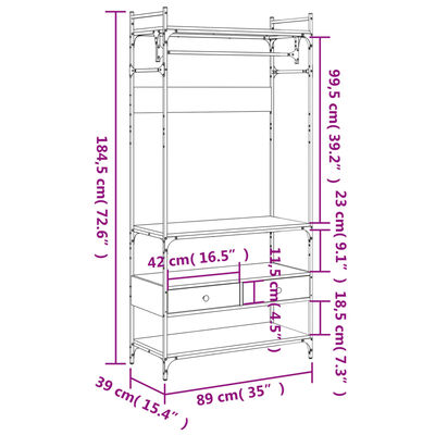 vidaXL Armadio Cassetti Grigio Sonoma 89x39x184,5 cm Legno Multistrato