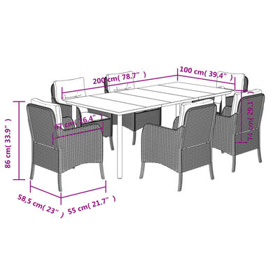 vidaXL Set da Pranzo da Giardino 7 pz con Cuscini in Polyrattan Grigio