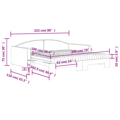 vidaXL Divano Letto Estraibile con Materassi Nero 100x200 cm Tessuto