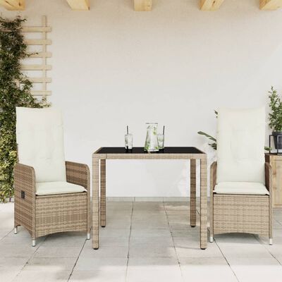 vidaXL Set da Bistrò da Giardino 3 pz con Cuscini Beige in Polyrattan