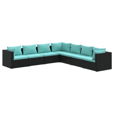 vidaXL Set Divani da Giardino 7 pz con Cuscini in Polyrattan Nero