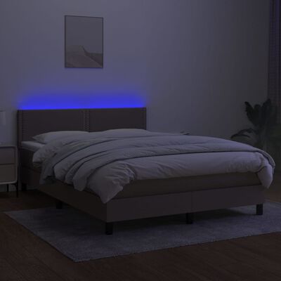 vidaXL Letto a Molle con Materasso e LED Tortora 140x200 cm in Tessuto