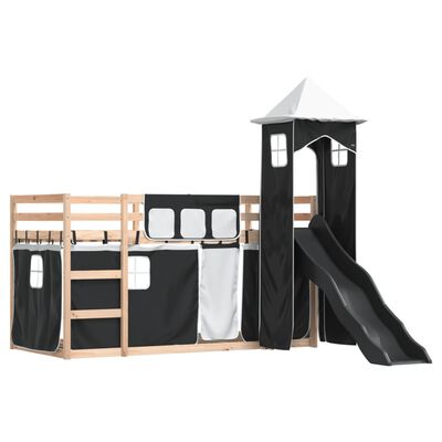 vidaXL Letto a Castello con Scivolo e Tende Bianco e Nero 80x200 cm