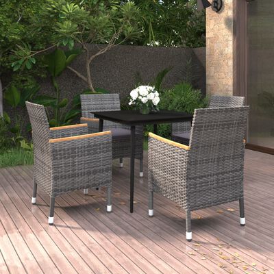 vidaXL Set da Pranzo per Giardino 5 pz con Cuscini Polyrattan e Vetro