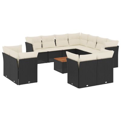 vidaXL Set Divani da Giardino 12 pz con Cuscini Nero in Polyrattan