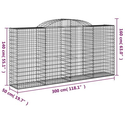 vidaXL Cesto Gabbione ad Arco 300x50x140/160 cm Ferro Zincato