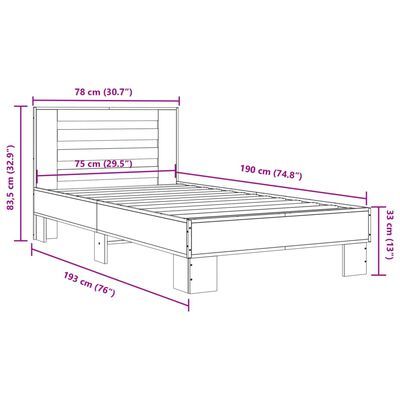 vidaXL Giroletto Nero 75x190 cm in Legno Multistrato e Metallo