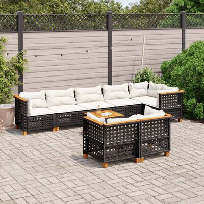 vidaXL Set Divani da Giardino 9 pz con Cuscini Nero in Polyrattan