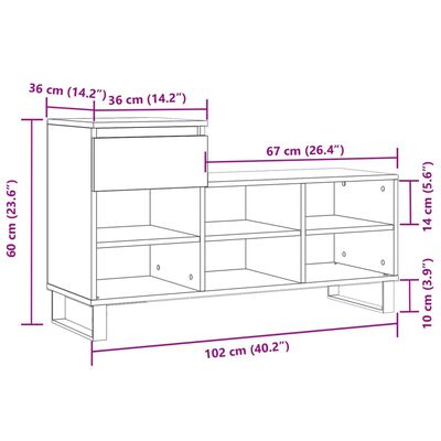 vidaXL Scarpiera Bianco Lucido 102x36x60 cm in Legno Multistrato