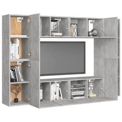 vidaXL Set di Mobili Porta TV 8 pz Grigio Cemento in Legno Multistrato