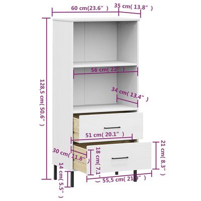 vidaXL Libreria 2 Cassetti Bianco 60x35x128,5 cm Legno Massello OSLO