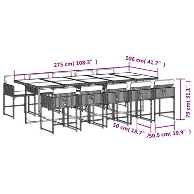 vidaXL Set da Pranzo da Giardino 11 pz con Cuscini in Polyrattan Nero