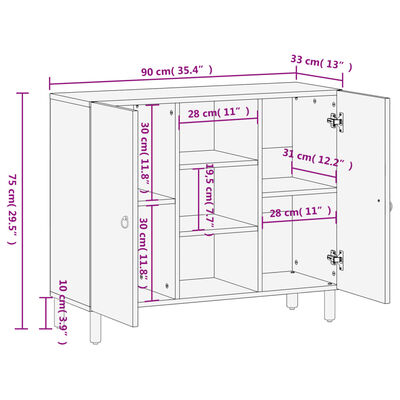 vidaXL Credenza 90x33x75 cm in Legno Massello di Mango