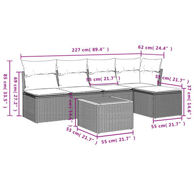 vidaXL Set Divano da Giardino 6 pz con Cuscini Nero in Polyrattan