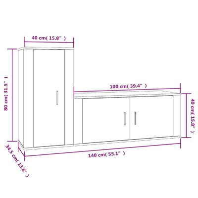 vidaXL Set Mobili Porta TV 2 pz Rovere Fumo in Legno Multistrato