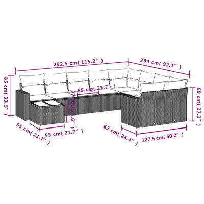 vidaXL Set Divani da Giardino 10pz con Cuscini in Polyrattan Nero