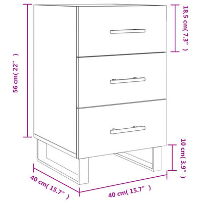 vidaXL Comodino Bianco Lucido 40x40x66 cm in Legno Multistrato