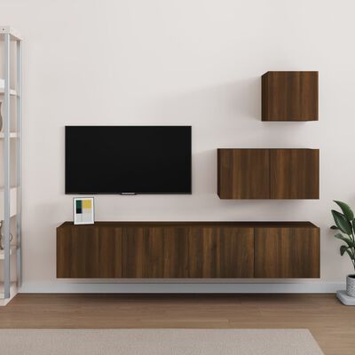 vidaXL Set Mobili Porta TV 4 pz Rovere Marrone in Legno Multistrato