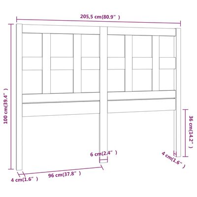 vidaXL Testiera Letto ambra 205,5x4x100 cm in Legno Massello di Pino