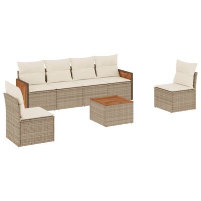 vidaXL Set Divani da Giardino 7 pz con Cuscini Beige in Polyrattan