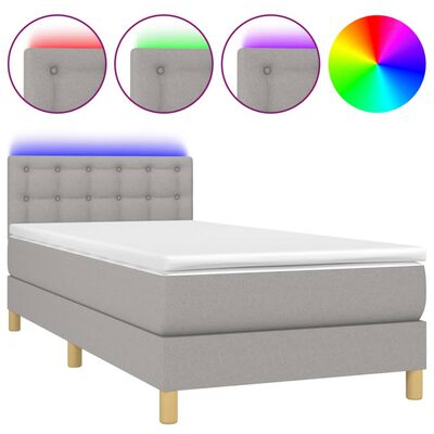 vidaXL Letto a Molle Materasso e LED Grigio Chiaro 90x200 cm Tessuto