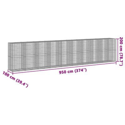 vidaXL Cesto Gabbione con Copertura 950x100x200 cm in Ferro Zincato