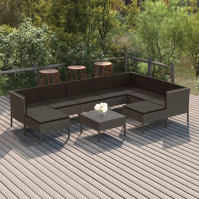 vidaXL Set Divani da Giardino 10 pz con Cuscini in Polyrattan Grigio