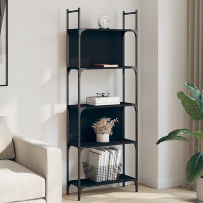 vidaXL Libreria a 5 Ripiani Nera 60,5x24x166,5 cm in Legno Multistrato