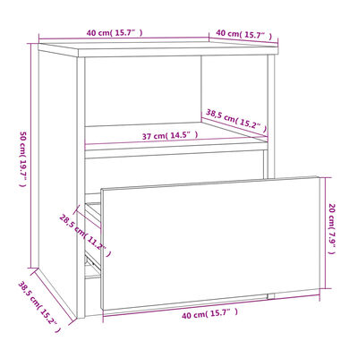 vidaXL Comodino Rovere Fumo 40x40x50 cm in Legno Multistrato