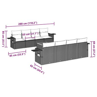 vidaXL Set Divani da Giardino 9 pz con Cuscini Nero in Polyrattan