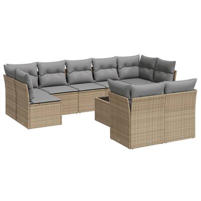 vidaXL Set Divano da Giardino 10 pz con Cuscini Beige in Polyrattan